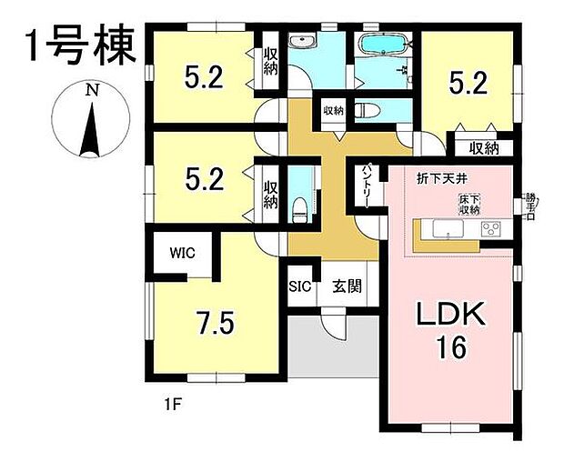 1号棟 4LDK+S 土地面積238.60m2 建物面積95.65m2