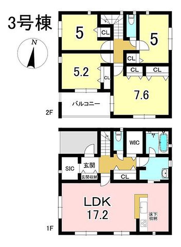 3号棟 4LDK+S 土地面積189.95m2 建物面積98.82m2