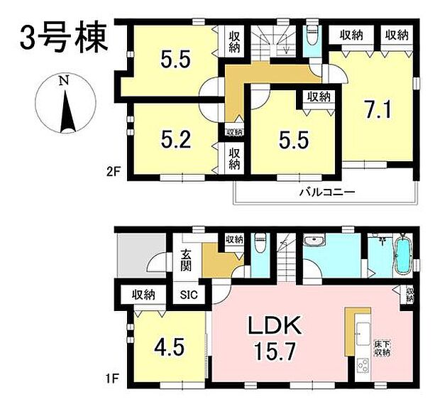3号棟 5LDK+S 土地面積250.47m2 建物面積106.81m2