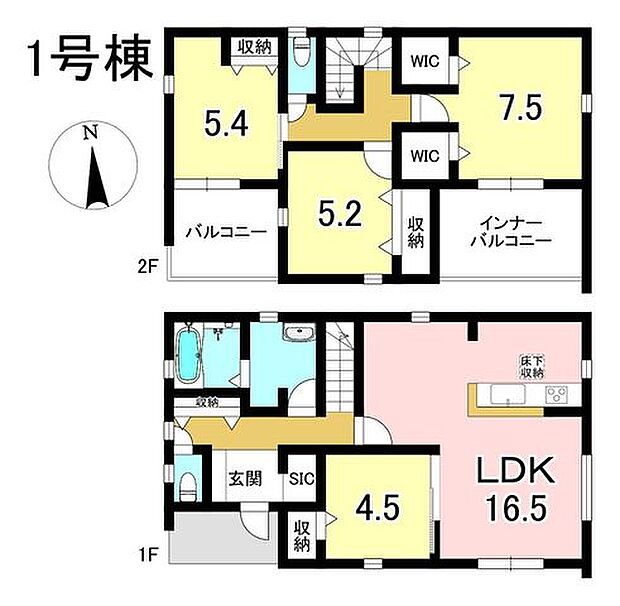 1号棟 4LDK+S 土地面積227.87m2 建物面積108.48m2
