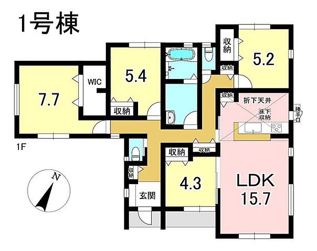 1号棟 4LDK+S 土地面積215.22m2 建物面積96.06m2