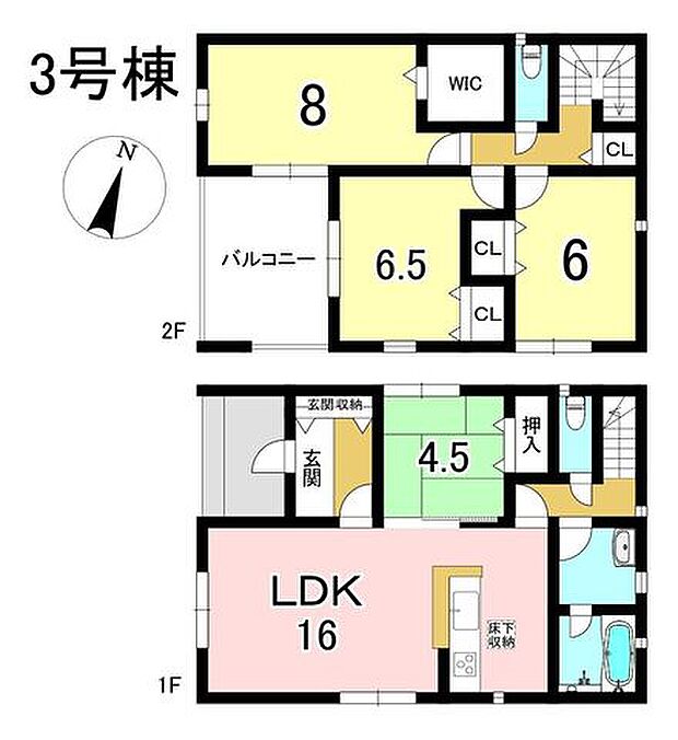 3号棟 4LDK+S 土地面積188.72m2 建物面積98.82m2