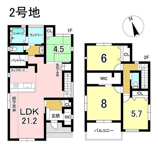 2号地 4LDK+S 土地面積197.85m2 建物面積117.99m2