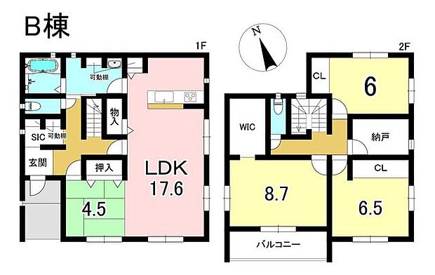 B棟　4LDK+S　土地面積187.49m2　建物面積126.70m2