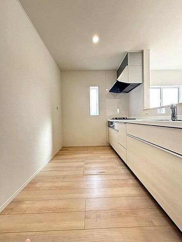 ゆとりのサイズを確保し、ひとりだけでなくお子様や旦那様と一緒にキッチンに立つのに快適なスペースです。床下収納もあります。