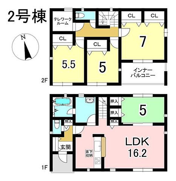 2号棟　4LDK+S　土地面積184.43m2　建物面積96.39m2