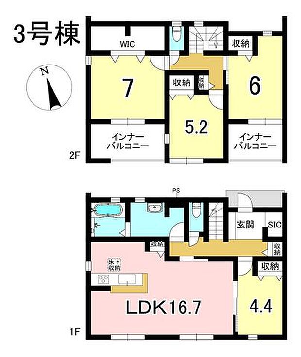 3号棟　4LDK+S　土地面積244.36m2　建物面積113.44m2