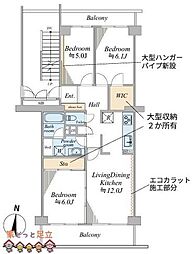 ヴィルヌーブ南越谷B棟 3LDKの間取図画像