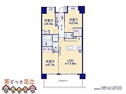 ライオンズマンション荒川遊園アクアステージ 3LDKの間取図画像