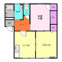 アヴェニュー加茂B 2DKの間取図画像