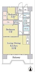 朝日プラザ偕楽園 2LDKの間取図画像