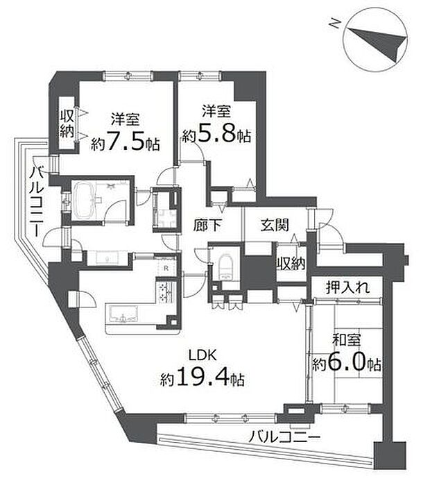 【間取り図】内装リフォーム済の3LDK。全居室収納あり、専有面積約23坪のゆったりとしたマンションです。