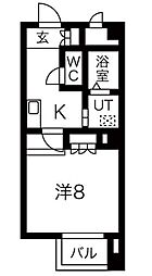 リエス上ノ宮 2階1Kの間取り