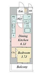 エスリードレジデンス東別院マークス 2階1DKの間取り