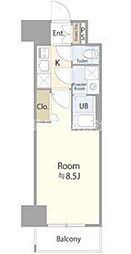 エスリード東別院ザ・セントレ 2階1Kの間取り