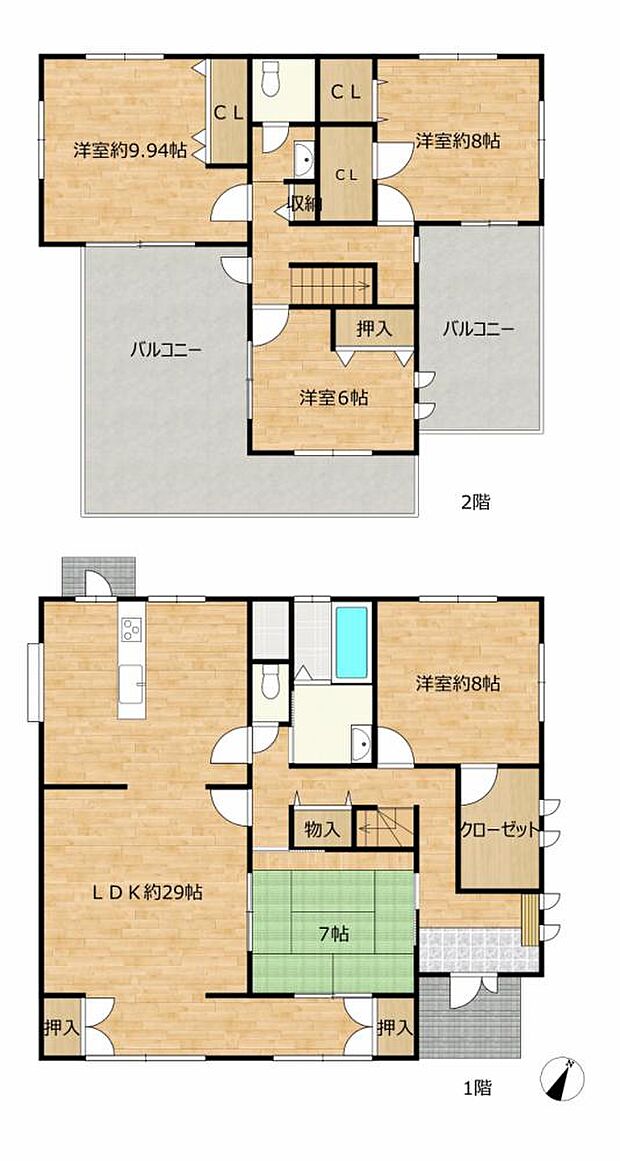 【リフォーム済】リフォーム後間取り図。全居室に収納がございますので、ご家族でも住みやすい住宅ですよ。