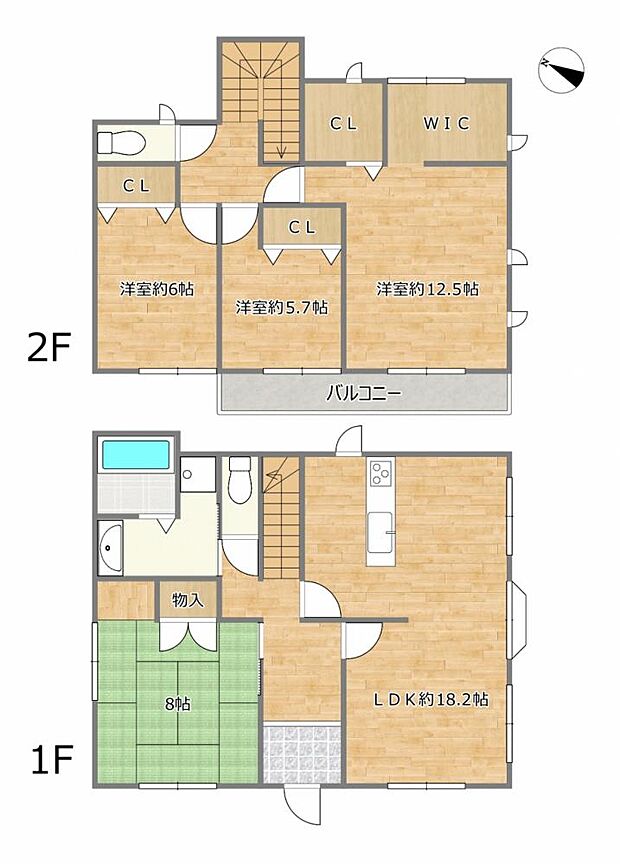 【間取り】2階建て4LDKのお家です。4LDKと十分な部屋数があり、全居室に収納がございますので、ご家族でも住みやすい住宅ですよ。