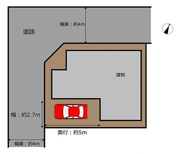 【配置図】普通車1台駐車可能です。自宅に車が停められる生活は駐車場を借りなくて済むので家計にもやさしい生活ですよ。