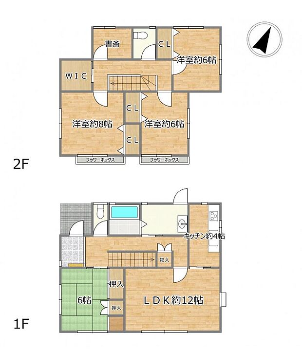 【間取り】2階建て4SLDKのお家です。4SLDKと十分な部屋数があり、全居室に収納がございますので、ご家族でも住みやすい住宅ですよ。