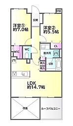 石巻テラスS-WING 2LDKの間取図画像