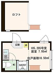 アクア 1階ワンルームの間取り