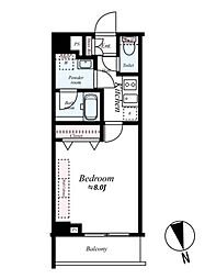 フュージョナル王子RICOTT 4階1Kの間取り