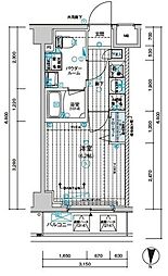 メインステージ千住中居町 1Kの間取図画像