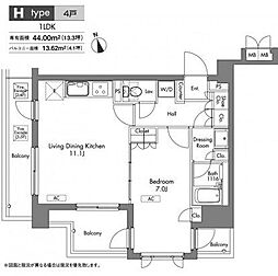 プラウドフラット神楽坂 1LDKの間取図画像