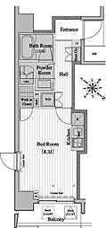 レジディア月島2 1Kの間取図画像
