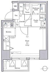 クレイシア蔵前 1Kの間取図画像