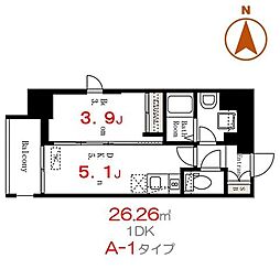 デュオフラッツ上野松が谷 1DKの間取図画像
