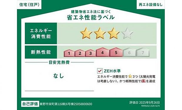 ZEH水準 エネルギー消費性能★★★。断熱性能?