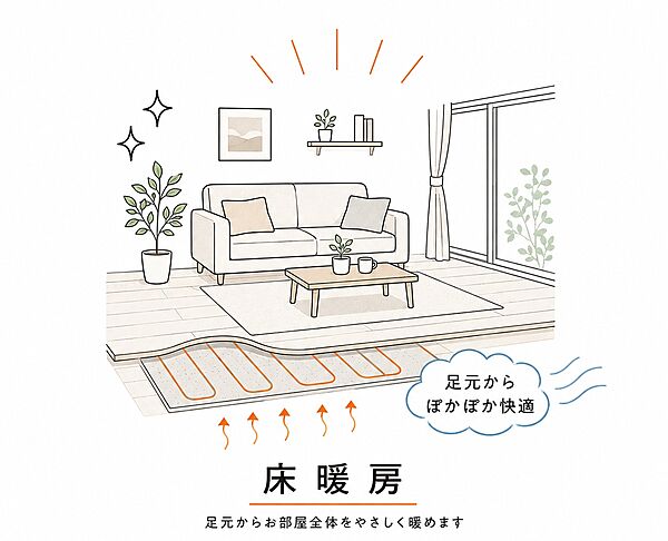◇◆床暖房付き◆◇LDKに床暖房があるので、家族が集まる空間が居心地の良いものに♪床暖房なら空気が乾燥しにくく、デリケートなお子様の喉にも肌にも安心です！