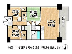 サンロイヤル北園田ブランシュール 3LDKの間取図画像