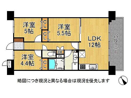 南東向きの明るいLDKに加え、全居室に収納を備えた3LDKです。