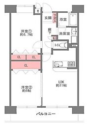 ユニライフ阪神杭瀬 2LDKの間取図画像