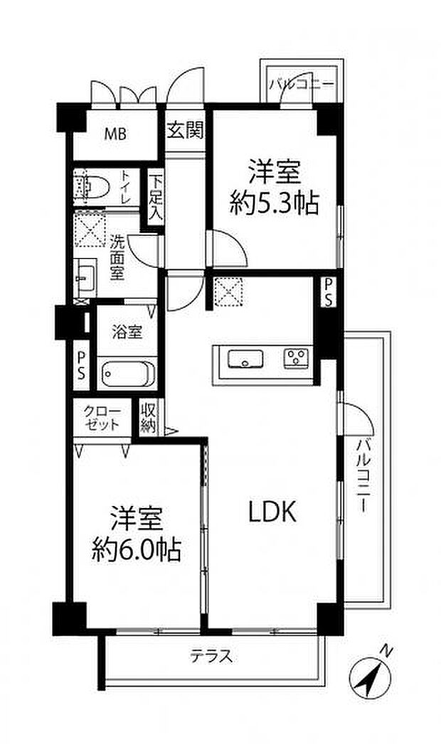 2DK、価格3180万円、専有面積55.55平米、バルコニー面積8.46平米