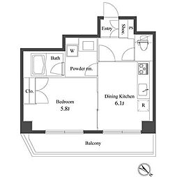 プライマル小石川 7階1DKの間取り