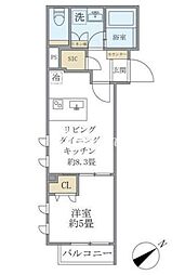 コンポジット早稲田鶴巻町 5階1LDKの間取り