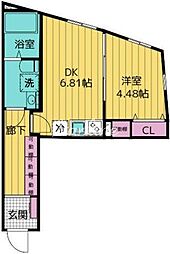 クリオラモード神楽坂 4階1DKの間取り