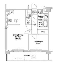 コンフォリア神楽坂 5階1LDKの間取り