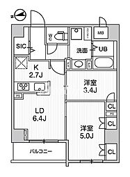 中野区上高田2丁目マンション 2DKの間取図画像