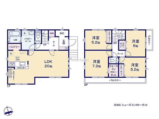 〜広々したLDKを設けたプラン〜 ・LDKは何と20帖。ご家族で過ごす空間だからこそ、余裕のある広さでお過ごしくださいませ。 ・ご内覧の際は家具の配置などもイメージしてみてくださいね。