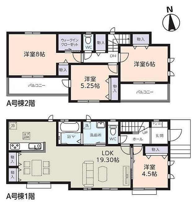 〜全居室南向きの間取り〜 ・各居室が南向きなので穏やかな陽の入る陽当り良好な仕様。 ・明るい空間でくつろぎのお時間をお過ごしいただけます。 (Ａ号棟)