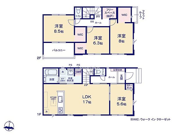 〜リビングイン階段を採用〜 ・リビングイン階段なので2階へ行く際、降りる際に必ずリビングを通る「ご家族の顔が見える」仕様。 ・家族の距離が近づく間取となっております。