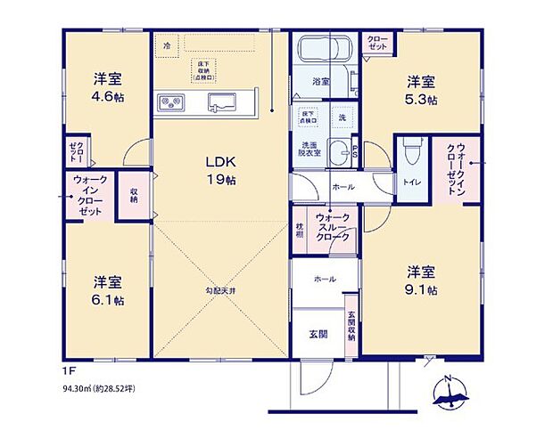 ～水回り集中プランを採用～ ・キッチン・洗面など水回りを集中させることで家事のしやすい間取。 ・日々の事なので家事導線もご見学の際にぜひチェックしてみてください。 