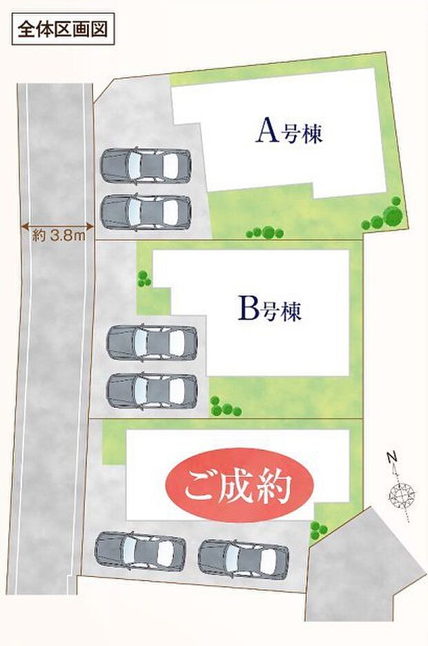 〜カースペース2台以上確保〜 ・各棟カースペースが2台以上ございますので、車通勤の方にもお勧めのプランとなっております。 ・余裕の敷地で余裕のある新生活をお過ごしいただけます。