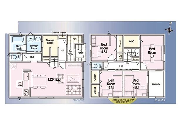〜リビングイン階段を採用〜 ・リビングイン階段なので2階へ行く際、降りる際に必ずリビングを通る「ご家族の顔が見える」仕様。 ・家族の距離が近づく間取となっております。 