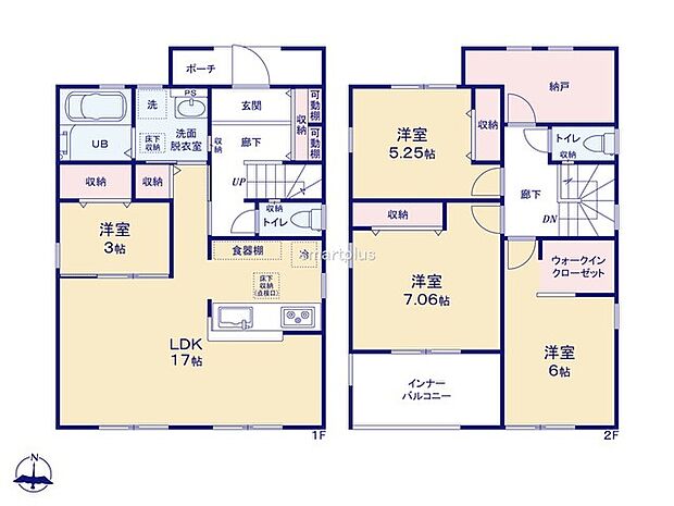 ~「納戸」のあるプランを採用~ ・納戸があるので季節物や趣味の道具、普段使わないものなど様々なものがスッキリと片付きます。 ・収納力があるのでタンスなどを置いて部屋が狭くならずに済みます。
