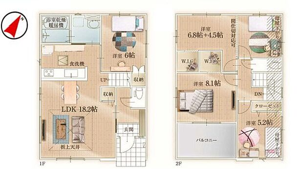 〜間取り変更も可能なプラン〜 ・2階11.3帖の洋室は間仕切りを造る事で2部屋に分ける事が可能。 ・ご家族の状況に応じて部屋の数を変更できるプランです。